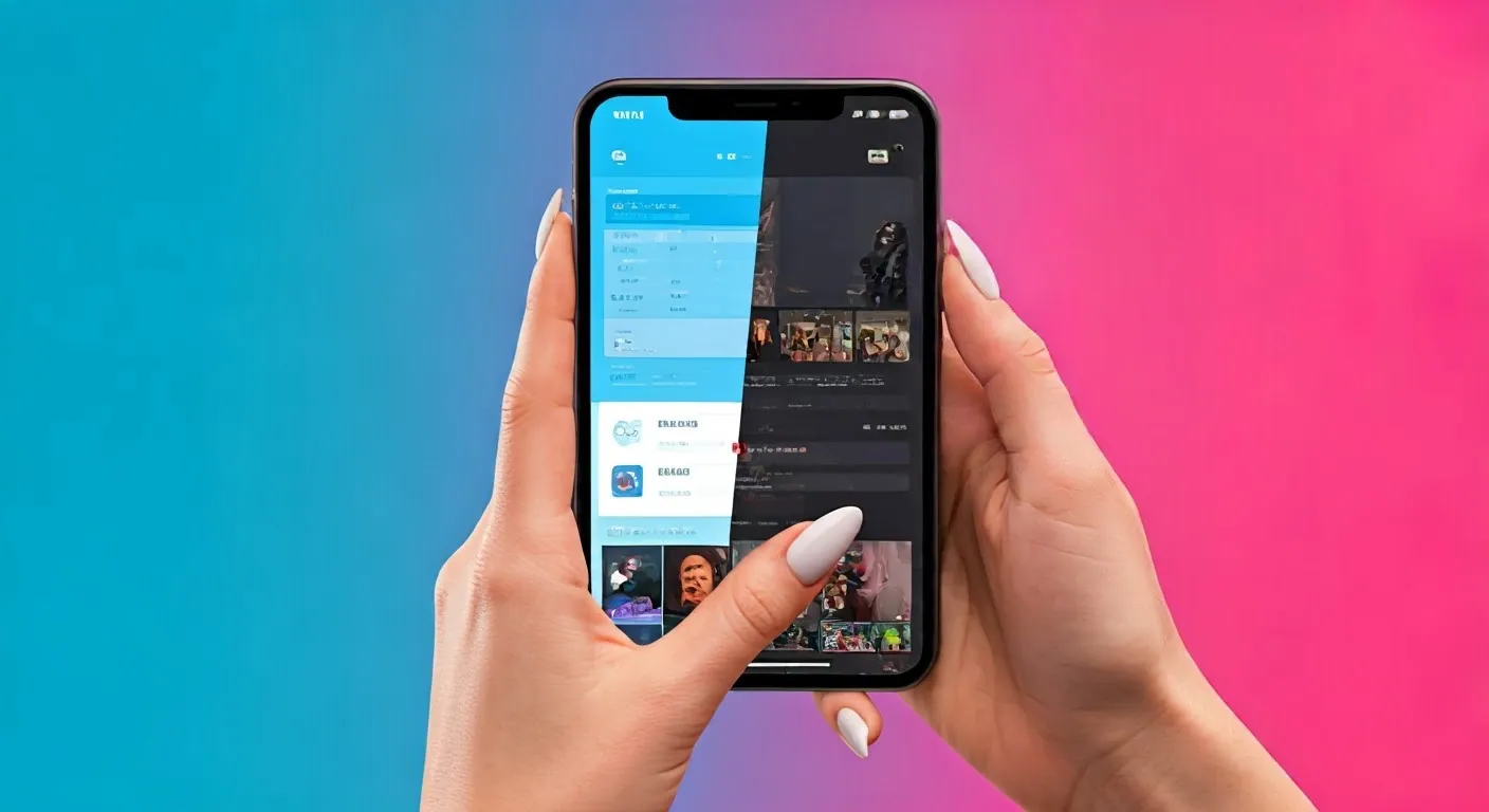 Manos sosteniendo un smartphone con una app de redes sociales abierta
