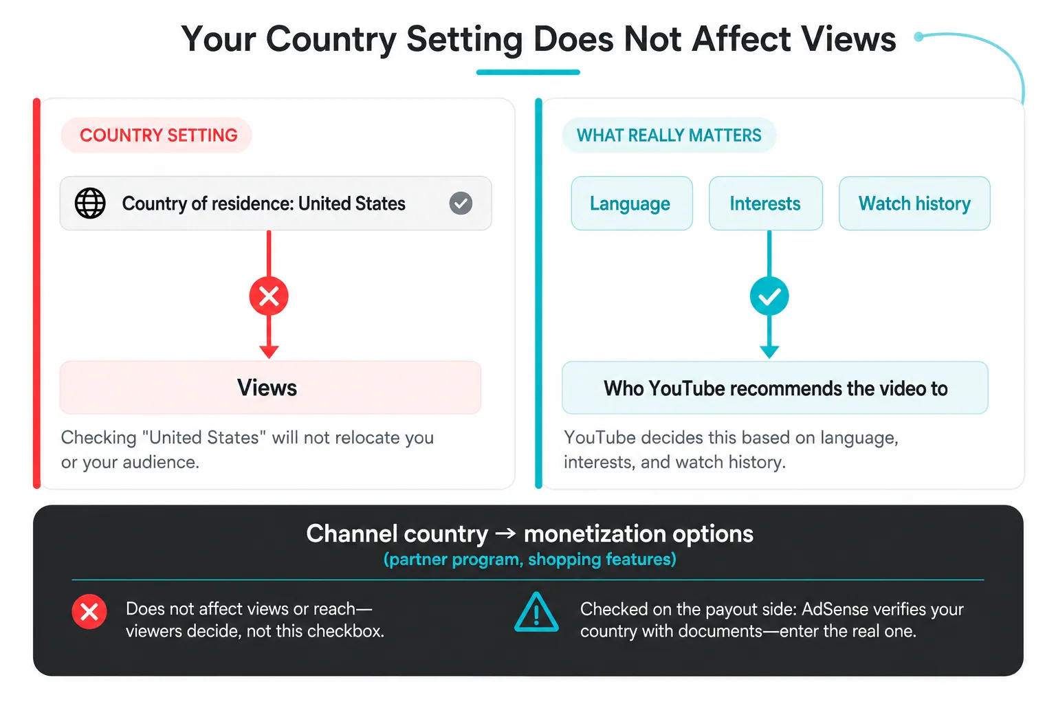 O YouTube decide para quem mostrar um vídeo com base nos espectadores, e não na caixa de "país".
